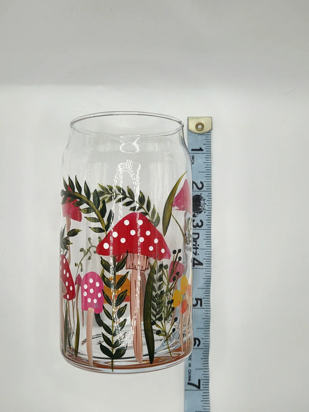 Hand-Painted Mushroom Glass Tumbler - Stylish Coffee & Tea Accessory